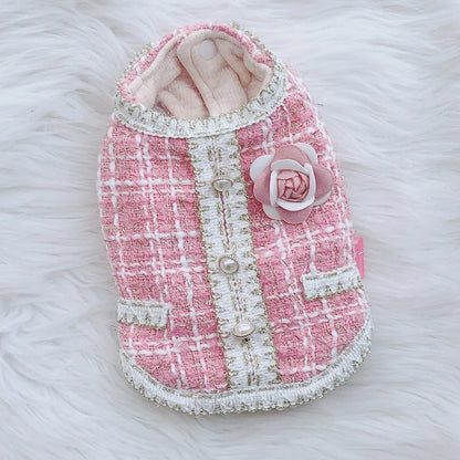 Classic Plaid Princess Dress Coat - 100% Cotton Designer Outfit for Small Dogs & Cats