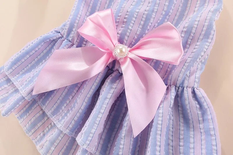 Luxury Princess Bow Dress - Striped & Plaid Summer Dress for Cats & Small Dogs