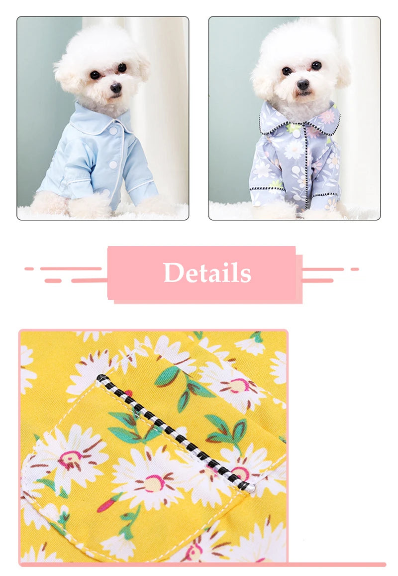 Elegant Floral Pet Pajamas - Luxury Sleepwear Jumpsuit for Small Dogs & Cats