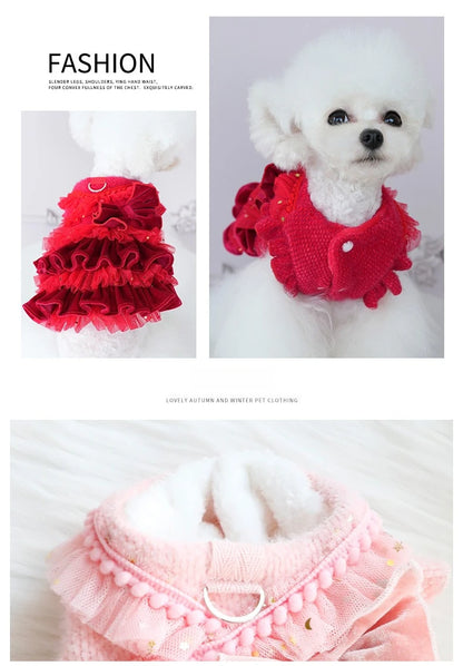 Luxury Multi-Layer Pleated Princess Coat - Designer Winter Jacket for Small Dogs & Cats