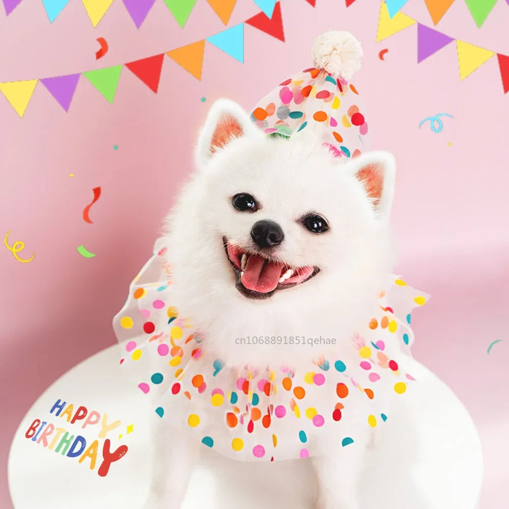 Luxury Birthday Collar & Bandana Set - Polka Dot Party Accessories for Dogs & Cats