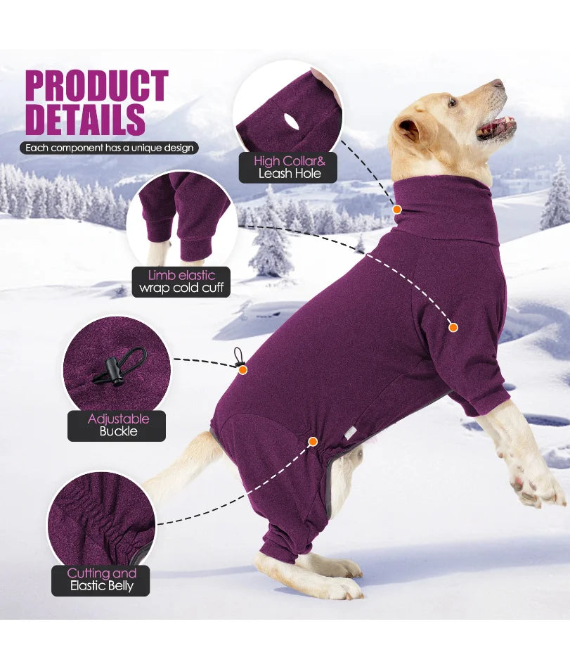 Cozy Fleece Dog Jumpsuit - Warm Winter Overalls for Large Dogs