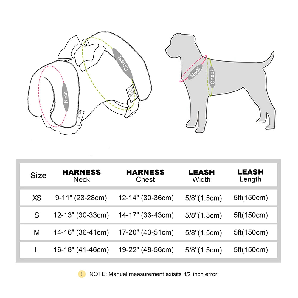 Luxury Fur-Lined Harness & Leash Set with Bowknot - Premium Winter Vest for Small Dogs & Cats