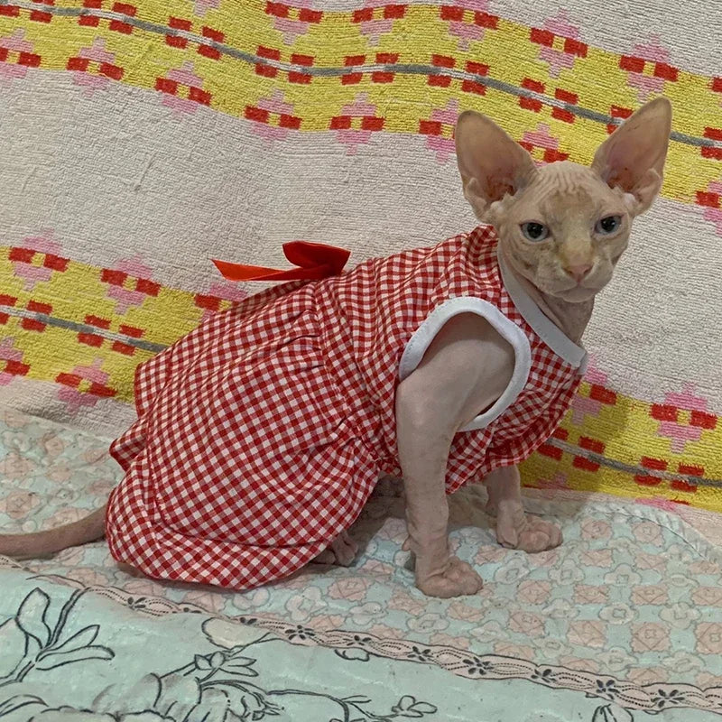 Luxury Princess Bow Dress - Striped & Plaid Summer Dress for Cats & Small Dogs