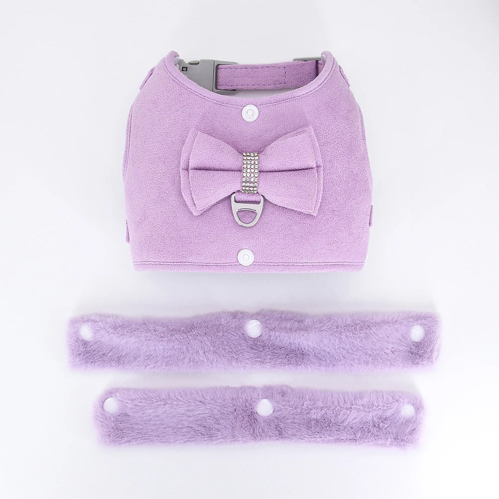 Luxury Fur-Lined Harness & Leash Set with Bowknot - Premium Winter Vest for Small Dogs & Cats