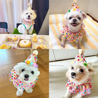 Luxury Birthday Collar & Bandana Set - Polka Dot Party Accessories for Dogs & Cats