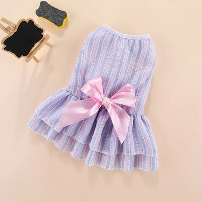 Luxury Princess Bow Dress - Striped & Plaid Summer Dress for Cats & Small Dogs