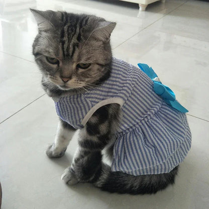 Luxury Princess Bow Dress - Striped & Plaid Summer Dress for Cats & Small Dogs