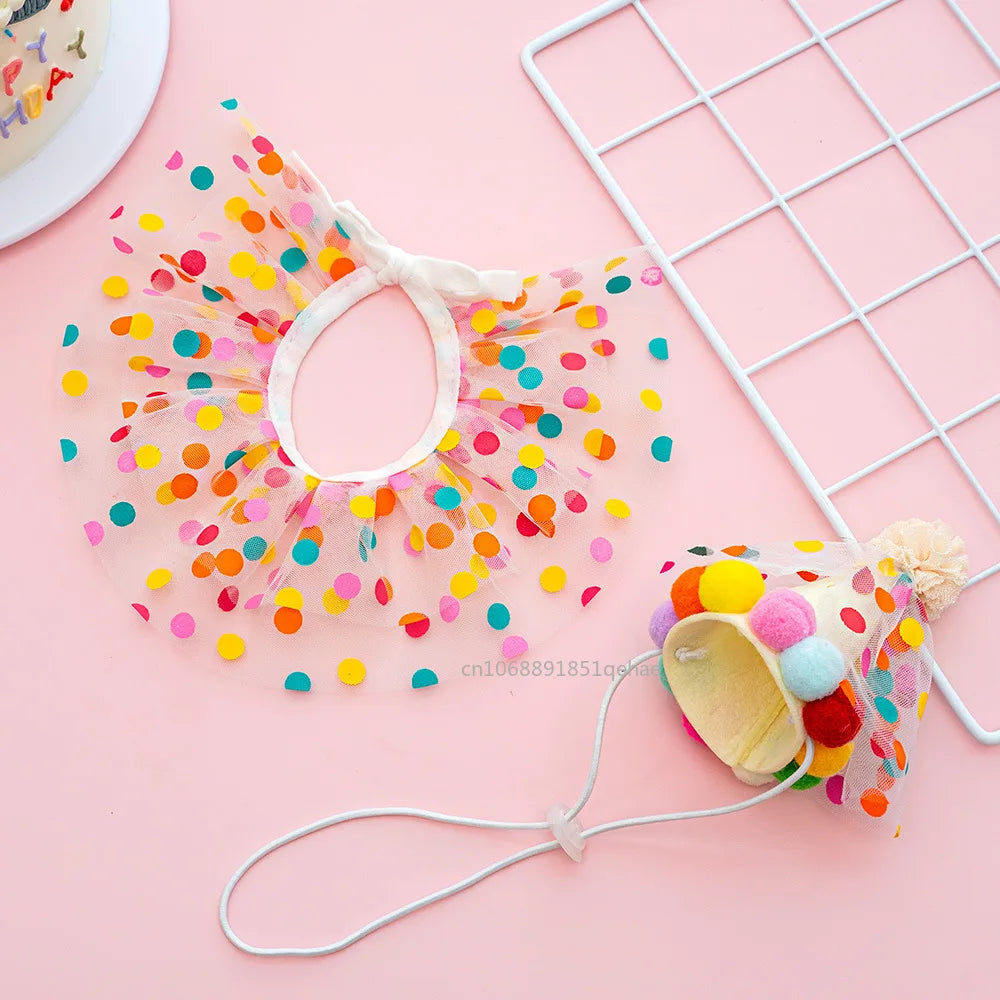 Luxury Birthday Collar & Bandana Set - Polka Dot Party Accessories for Dogs & Cats