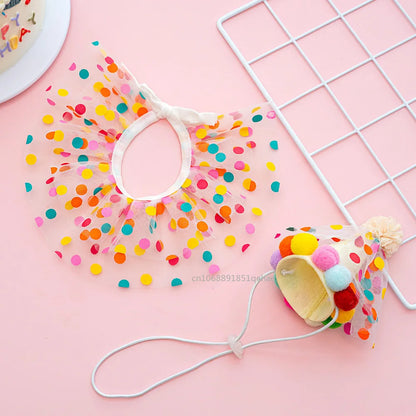Luxury Birthday Collar & Bandana Set - Polka Dot Party Accessories for Dogs & Cats