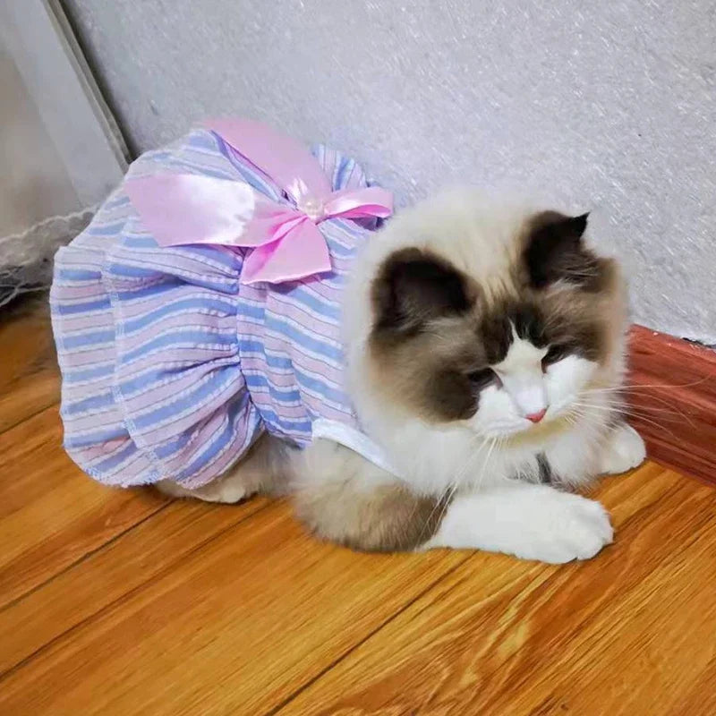 Luxury Princess Bow Dress - Striped & Plaid Summer Dress for Cats & Small Dogs
