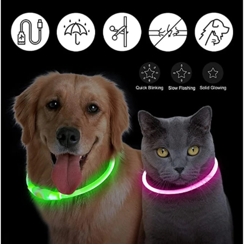 LED Safety Collar - USB Rechargeable Glowing Dog Collar for Night Visibility