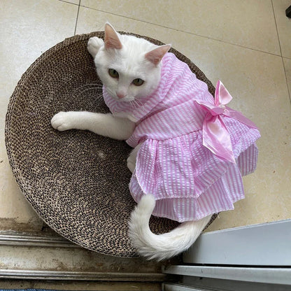 Luxury Princess Bow Dress - Striped & Plaid Summer Dress for Cats & Small Dogs