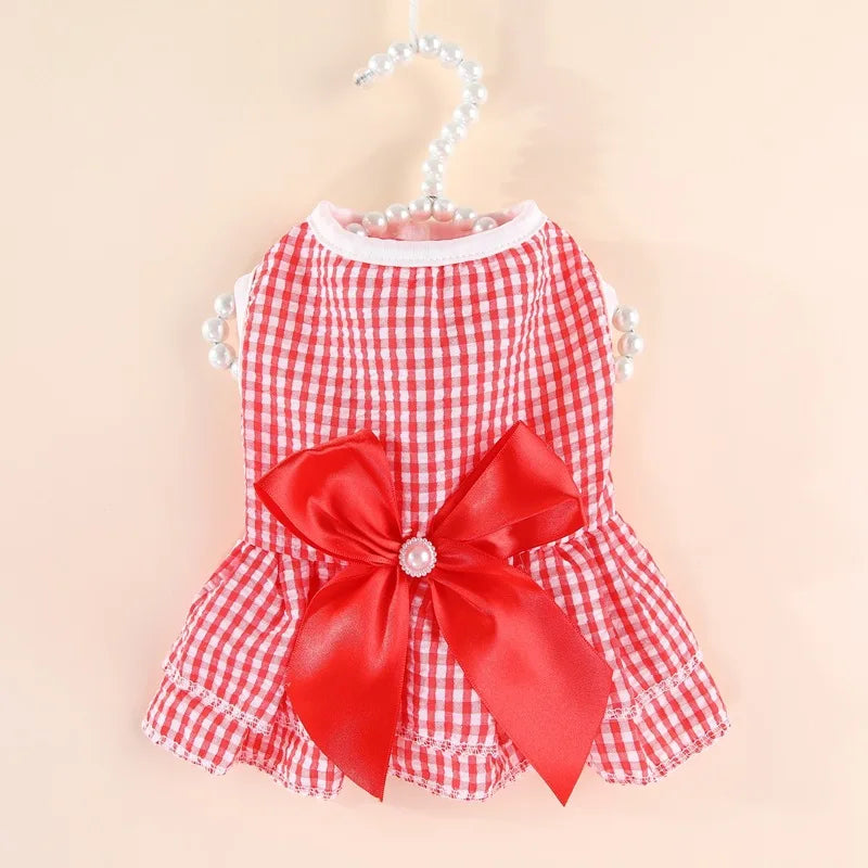 Luxury Princess Bow Dress - Striped & Plaid Summer Dress for Cats & Small Dogs