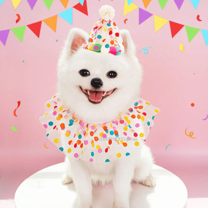 Luxury Birthday Collar & Bandana Set - Polka Dot Party Accessories for Dogs & Cats