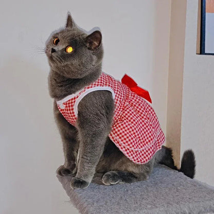 Luxury Princess Bow Dress - Striped & Plaid Summer Dress for Cats & Small Dogs