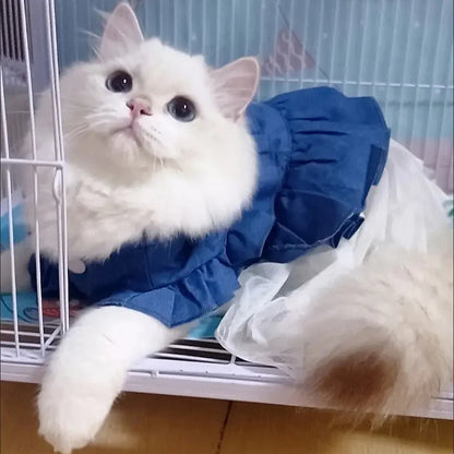 Luxury Denim Cat Dress - Summer Skirt for Sphynx & Hairless Cats