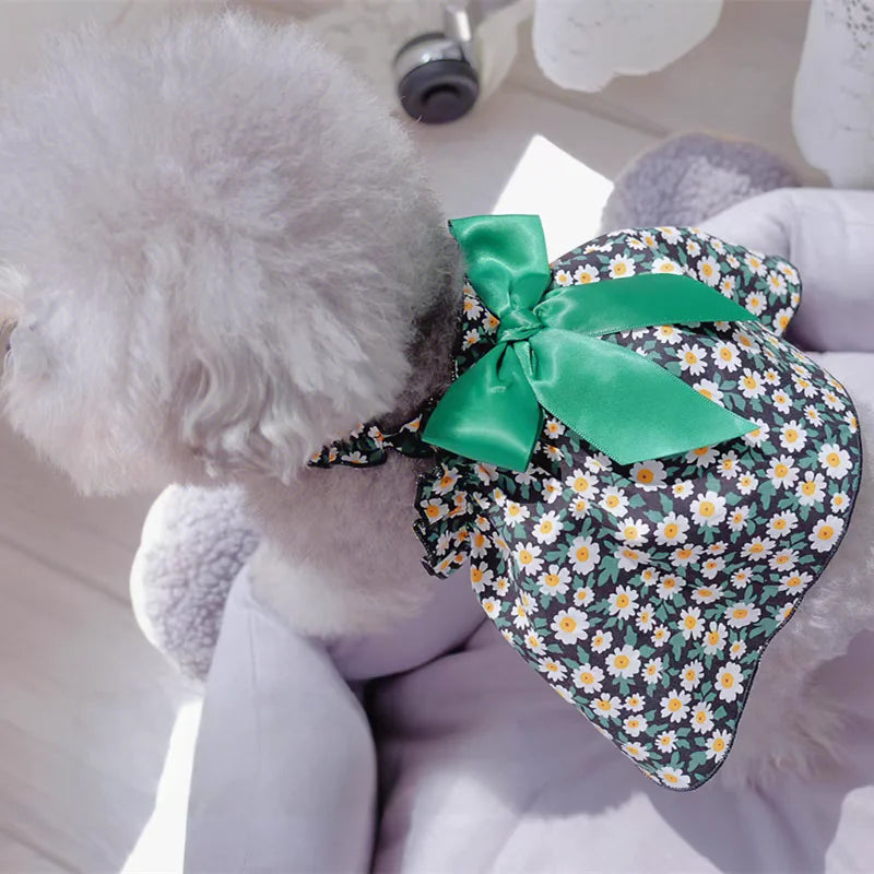 Elegant Cyan Floral Dress - Sleeveless Summer Princess Dress for Small Dogs & Cats