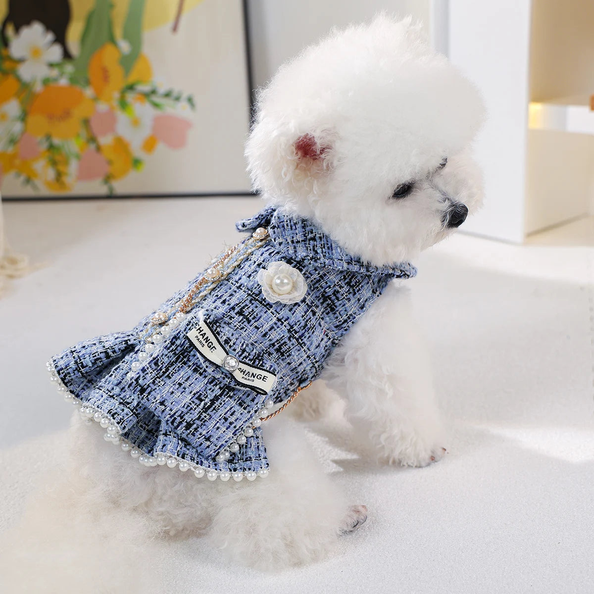 Adorable Blue Dress with Mini Backpack - Warm Winter Outfit for Small Dogs & Cats