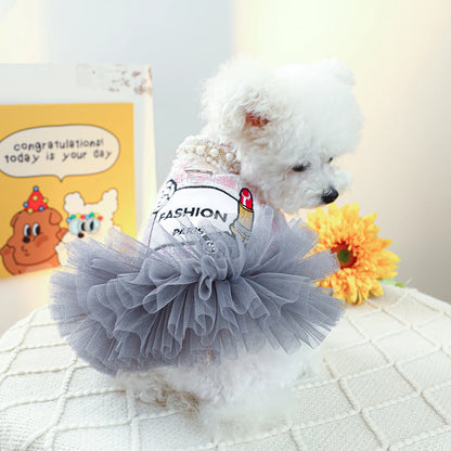 Luxury Pink Plaid Princess Dress - Pearl Tulle Skirt with Integrated Harness for Dogs & Cats