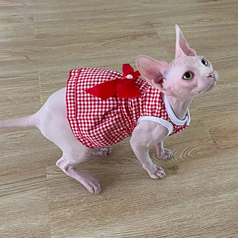 Luxury Princess Bow Dress - Striped & Plaid Summer Dress for Cats & Small Dogs