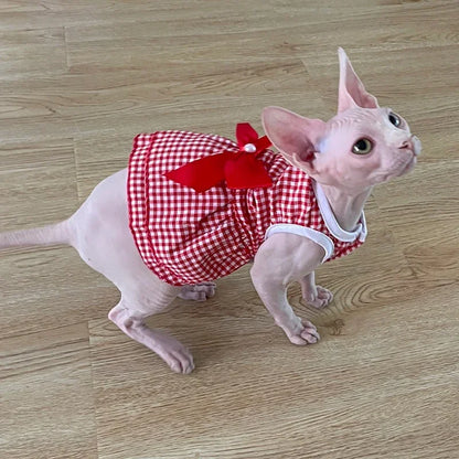 Luxury Princess Bow Dress - Striped & Plaid Summer Dress for Cats & Small Dogs