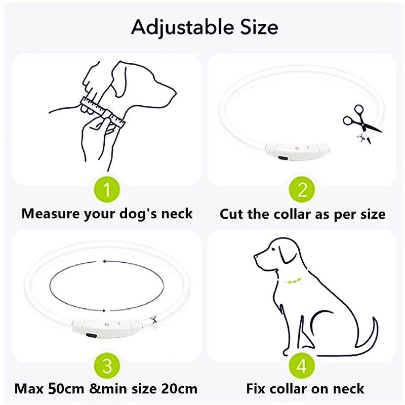 LED Safety Collar - USB Rechargeable Glowing Dog Collar for Night Visibility