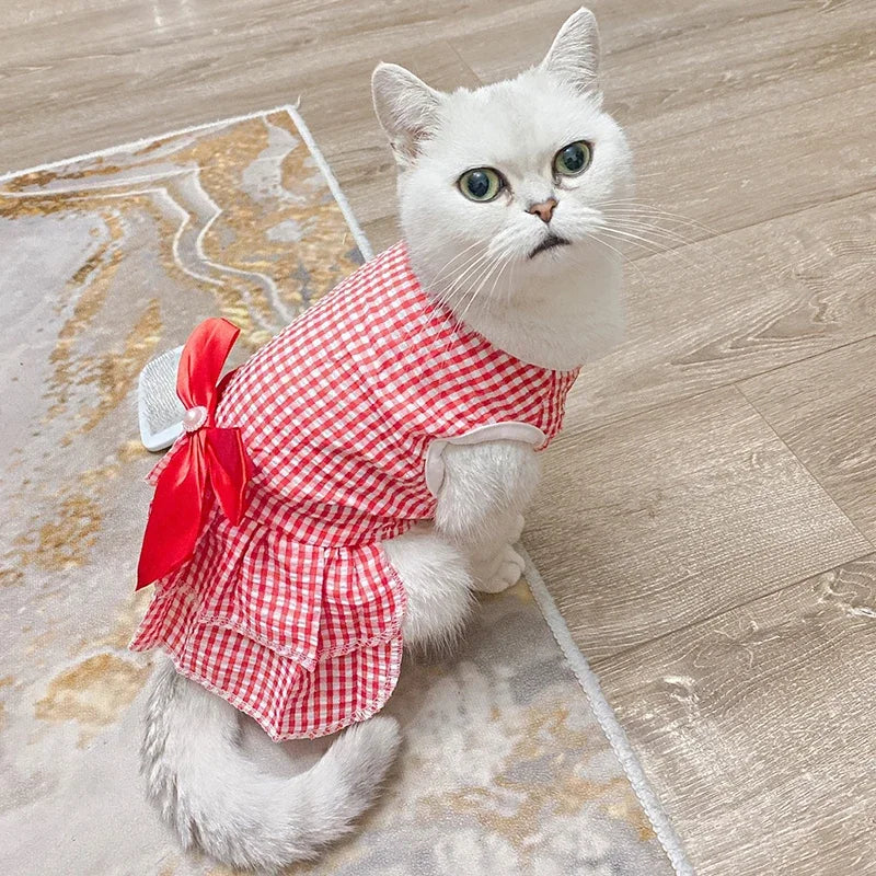 Luxury Princess Bow Dress - Striped & Plaid Summer Dress for Cats & Small Dogs