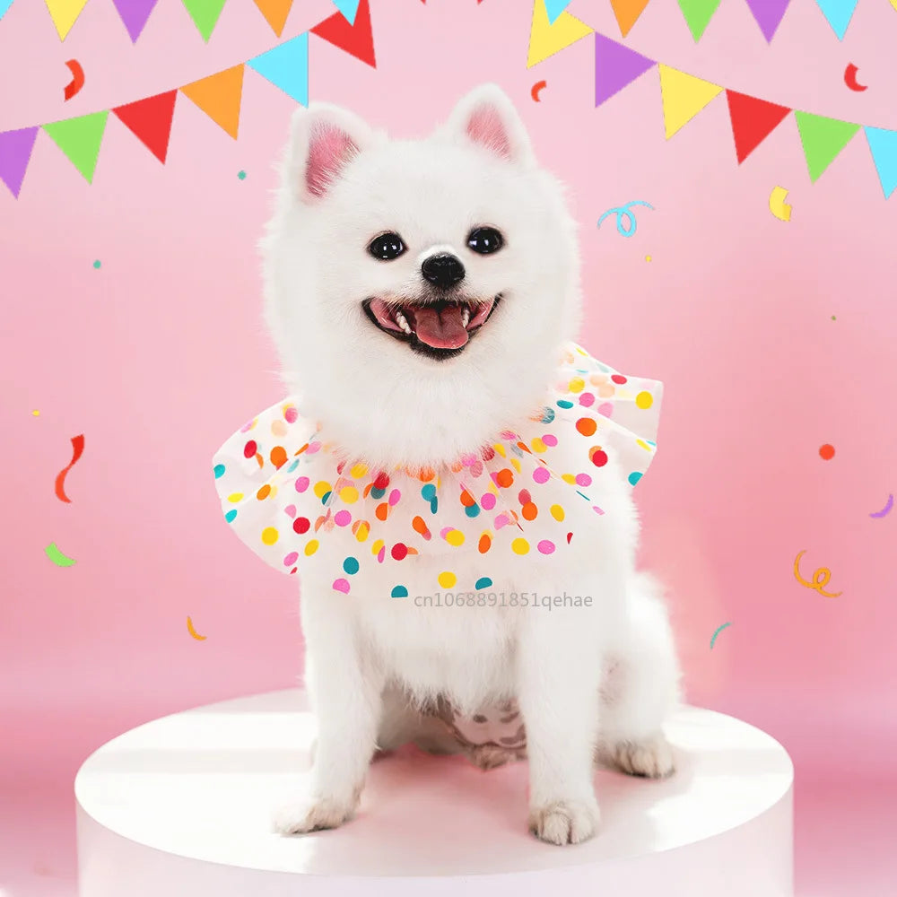 Luxury Birthday Collar & Bandana Set - Polka Dot Party Accessories for Dogs & Cats