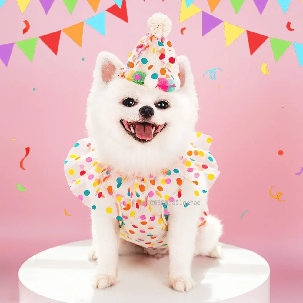 Luxury Birthday Collar & Bandana Set - Polka Dot Party Accessories for Dogs & Cats