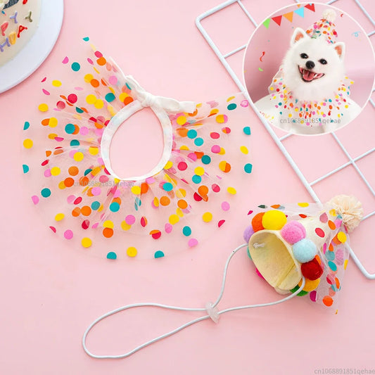 Luxury Birthday Collar & Bandana Set - Polka Dot Party Accessories for Dogs & Cats