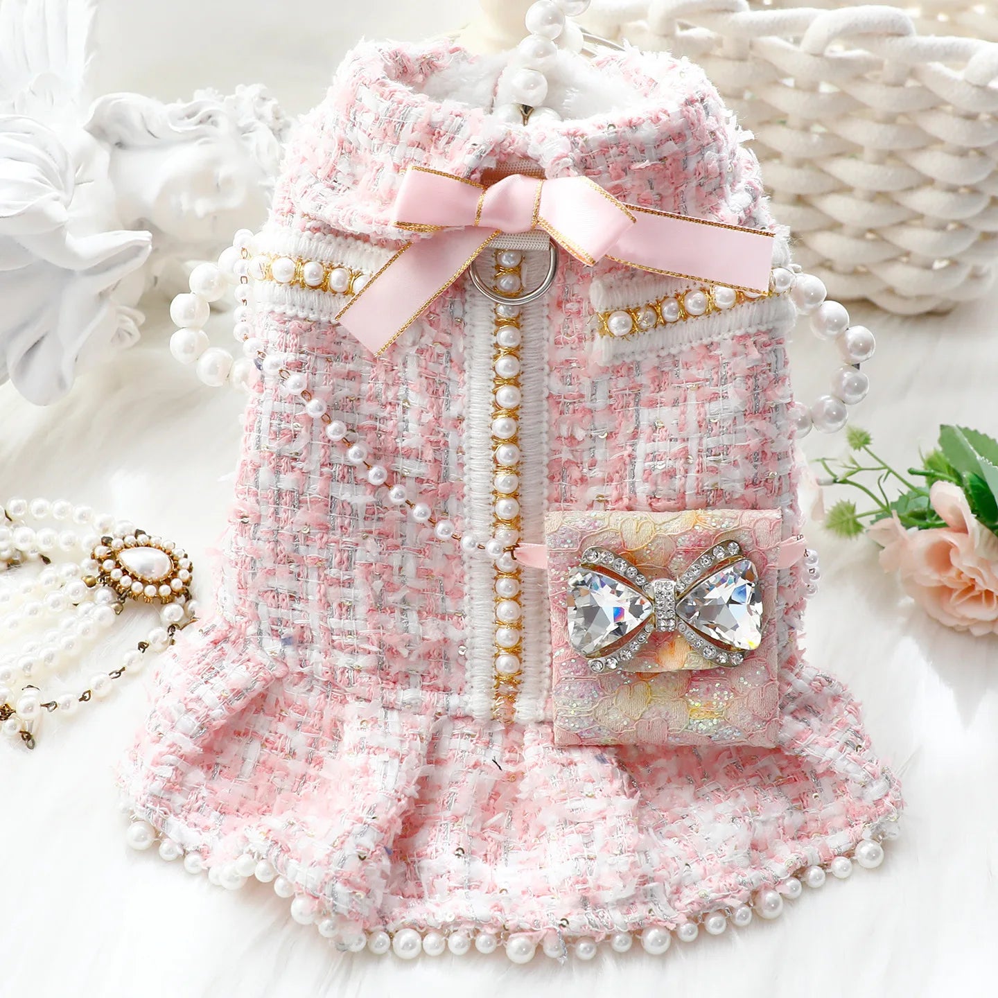 Pretty Princess Dress with Pearl Bowknot for Small Dogs & Cats