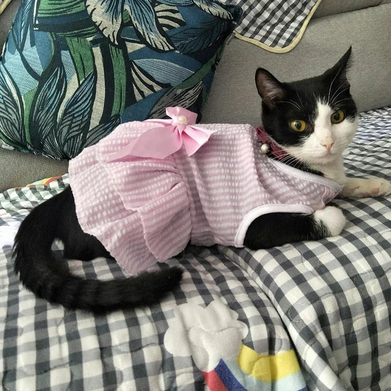 Luxury Princess Bow Dress - Striped & Plaid Summer Dress for Cats & Small Dogs