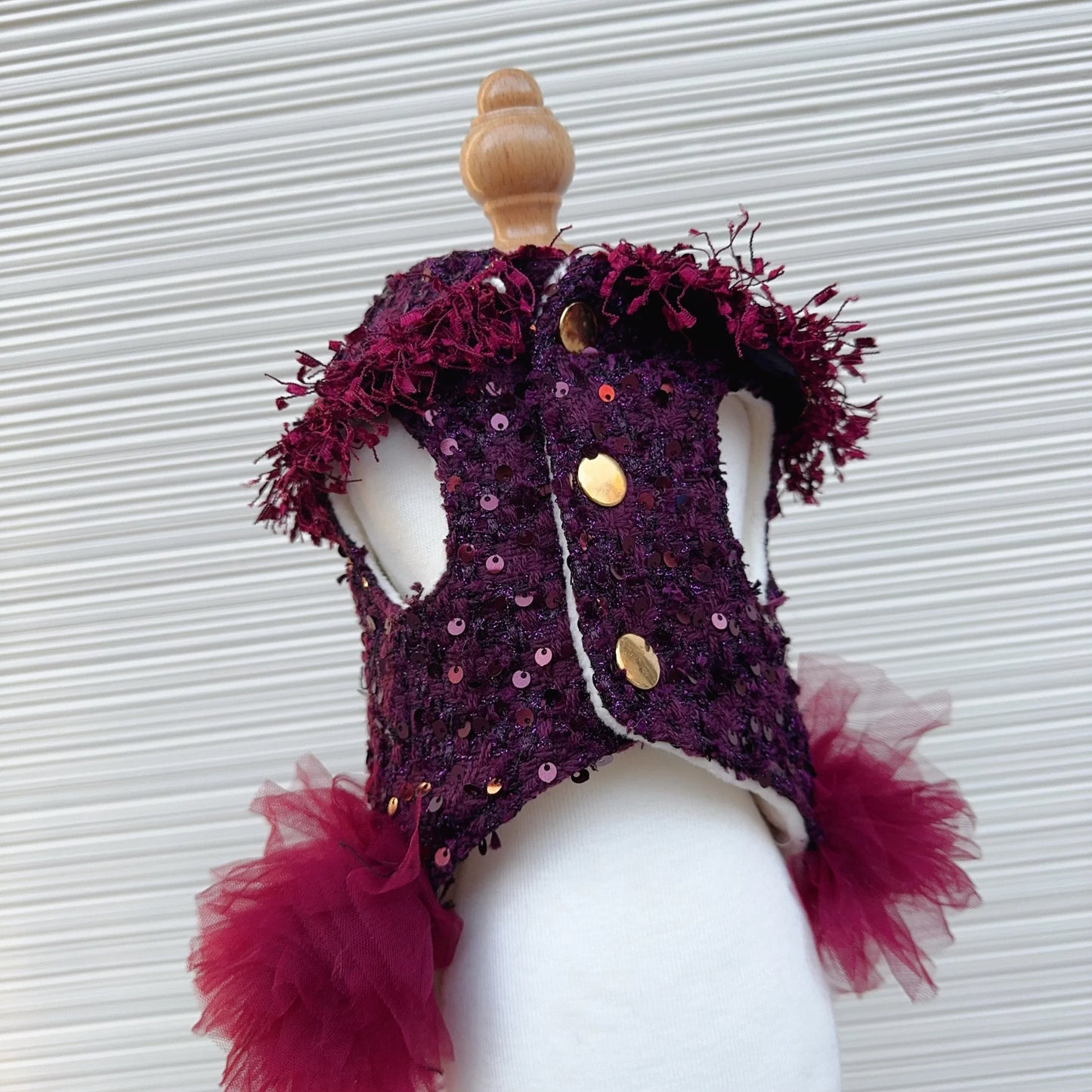 Luxury Wine Red Tutu Dress - Crystal Bow & Lace Gown for Small to Medium Dogs