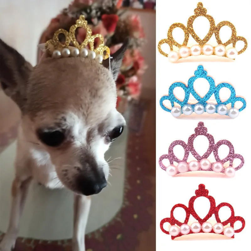 Luxury Pearl Crown Hair Clip - Designer Bow Accessory for Dogs & Cats