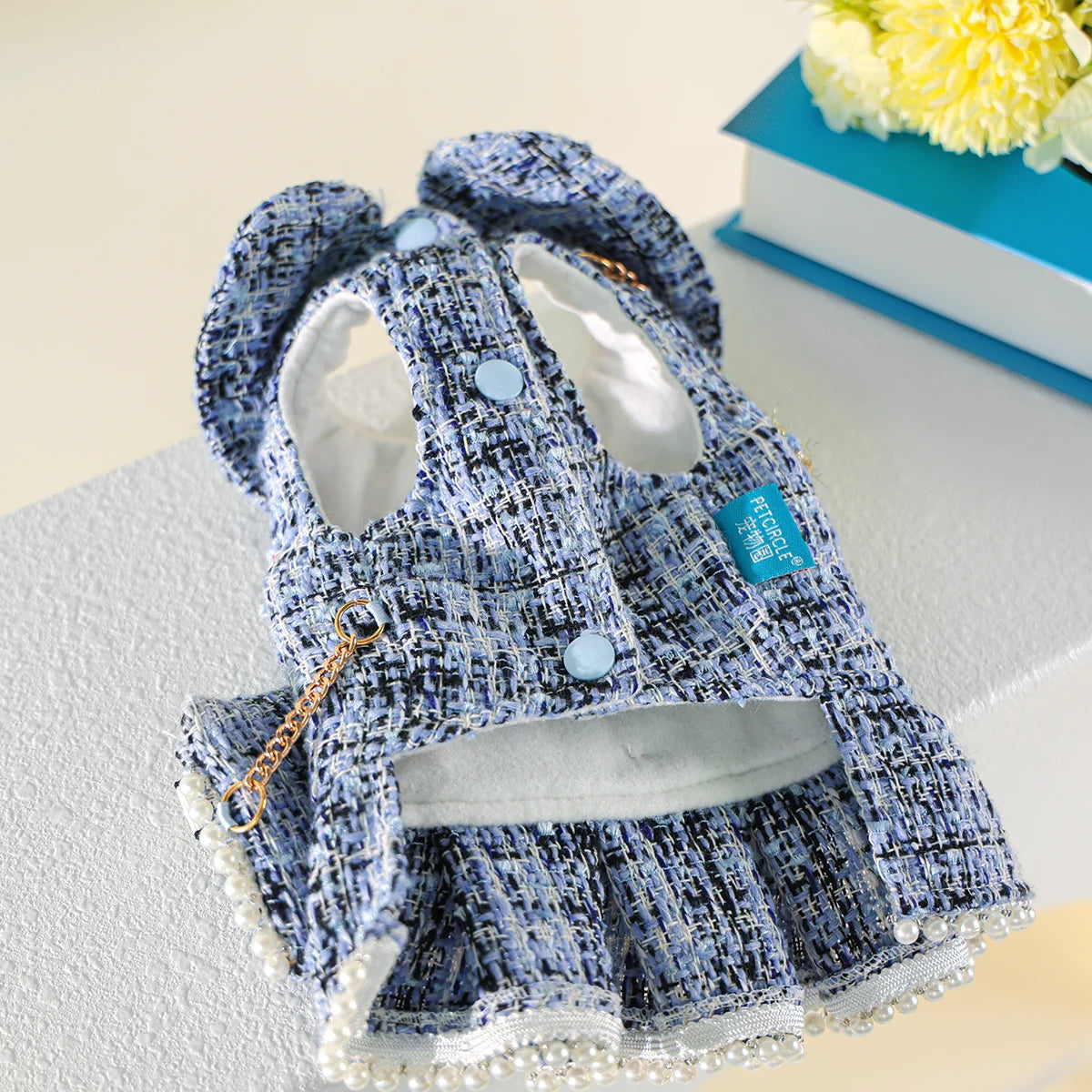 Adorable Blue Dress with Mini Backpack - Warm Winter Outfit for Small Dogs & Cats