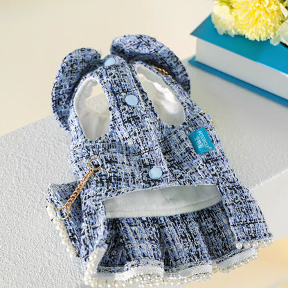 Adorable Blue Dress with Mini Backpack - Warm Winter Outfit for Small Dogs & Cats