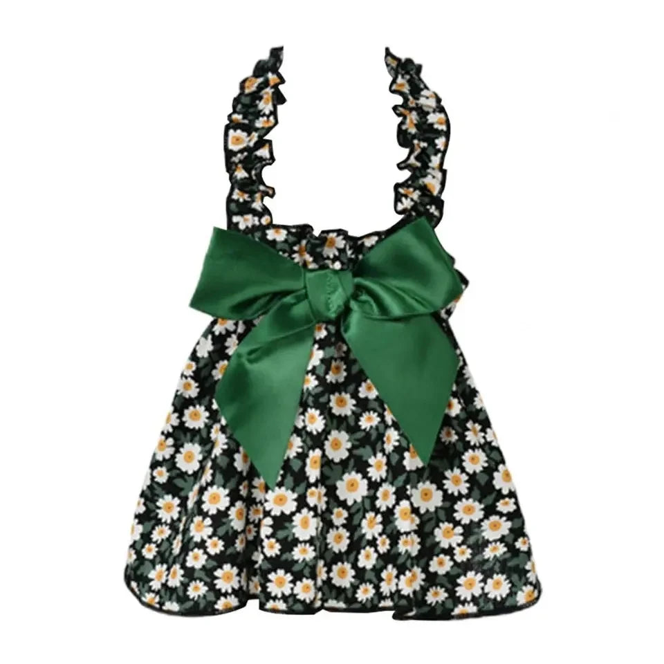 Elegant Cyan Floral Dress - Sleeveless Summer Princess Dress for Small Dogs & Cats