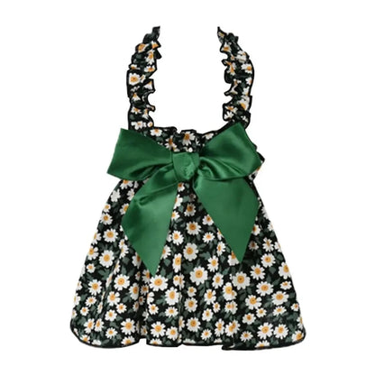 Elegant Cyan Floral Dress - Sleeveless Summer Princess Dress for Small Dogs & Cats