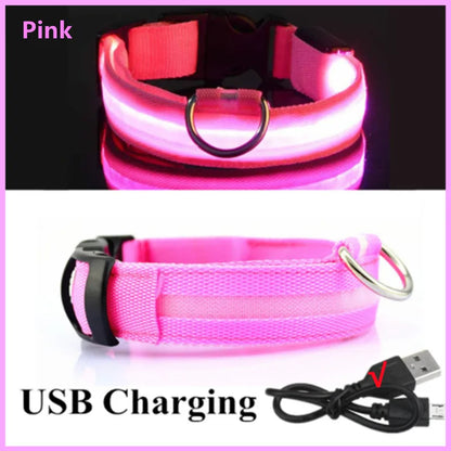 LED Safety Collar - USB Rechargeable Glowing Dog Collar for Night Visibility