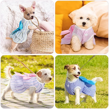 Luxury Princess Bow Dress - Striped & Plaid Summer Dress for Cats & Small Dogs