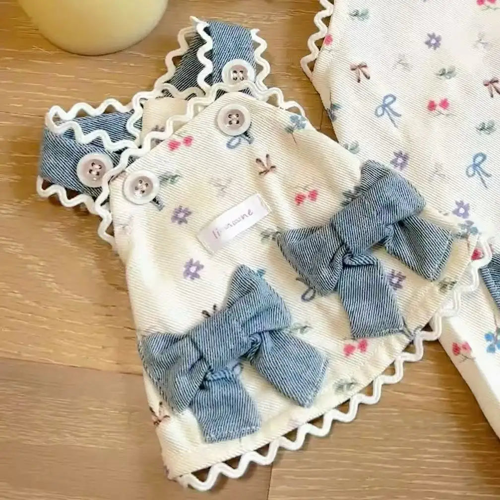 Adorable Cowboy Vest Skirt with Bear Print - Denim-Style Dress for Small Dogs & Cats