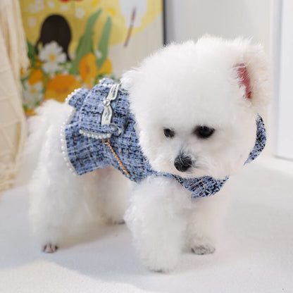 Adorable Blue Dress with Mini Backpack - Warm Winter Outfit for Small Dogs & Cats