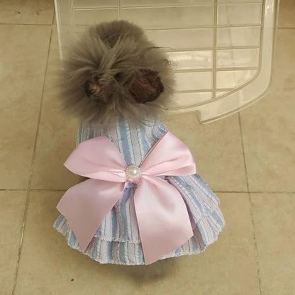 Luxury Princess Bow Dress - Striped & Plaid Summer Dress for Cats & Small Dogs