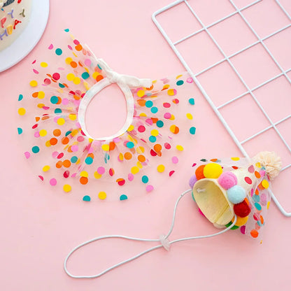 Luxury Birthday Collar & Bandana Set - Polka Dot Party Accessories for Dogs & Cats