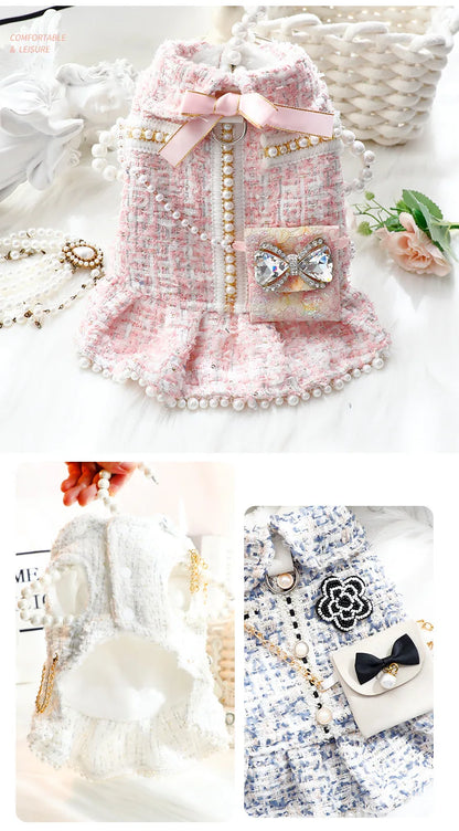 Pretty Princess Dress with Pearl Bowknot for Small Dogs & Cats