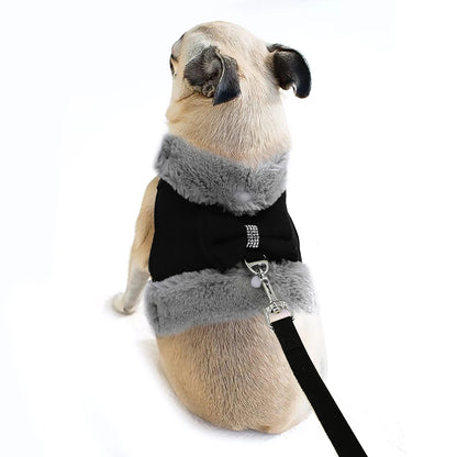 Luxury Fur-Lined Harness & Leash Set with Bowknot - Premium Winter Vest for Small Dogs & Cats