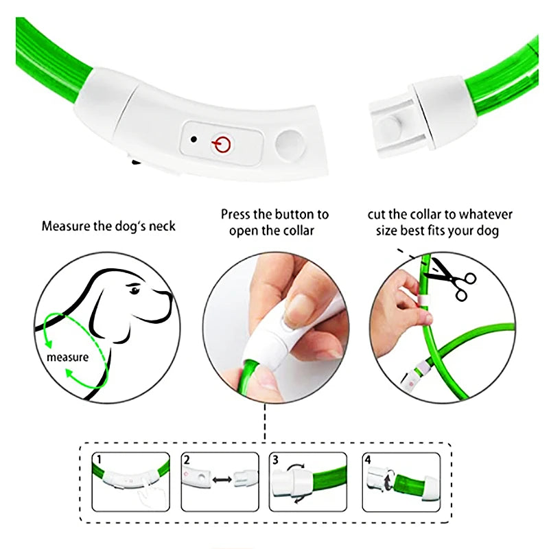 LED Safety Collar - USB Rechargeable Glowing Dog Collar for Night Visibility