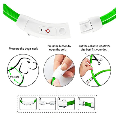 LED Safety Collar - USB Rechargeable Glowing Dog Collar for Night Visibility