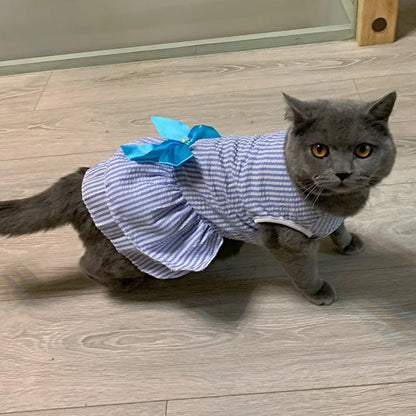 Luxury Princess Bow Dress - Striped & Plaid Summer Dress for Cats & Small Dogs